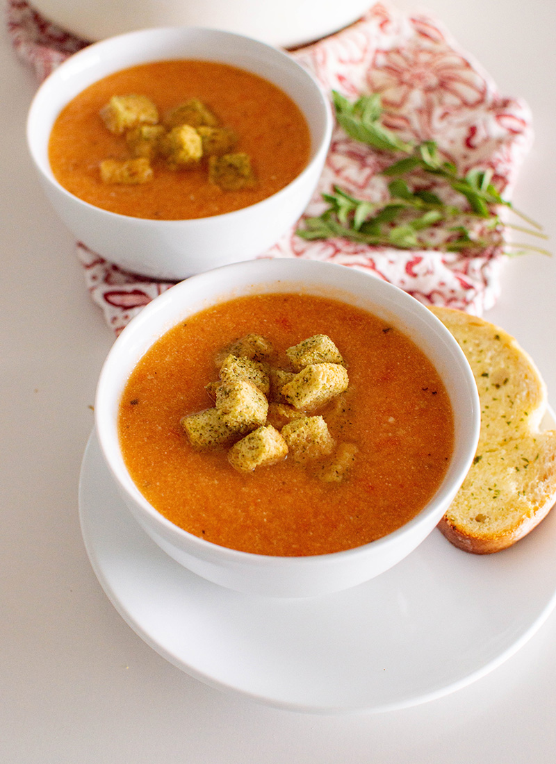 This recipe for roasted garlic and tomato soup requires minimal ingredients, but packs maximum taste. You’ll never go back to canned soups once you try this homemade rendition.